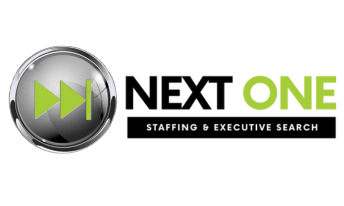 a close-up of a logo next one staffing